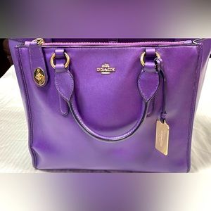 Bright purple Coach 33545 Crosby Carryall Leather Satchel purse bag